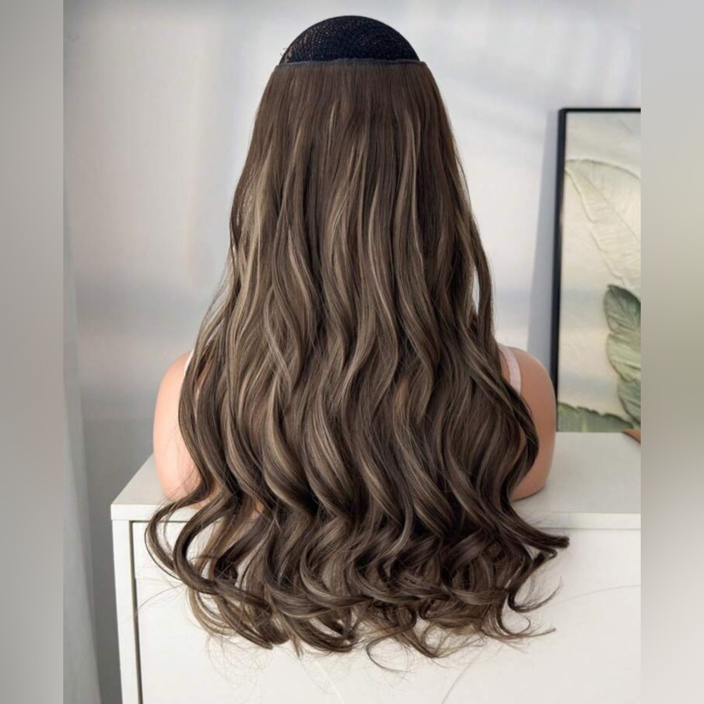 22” Clip-In Hair Extension Brown with Blonde Highlights Wavy | Volume Hairpiece - Picture 6 of 11